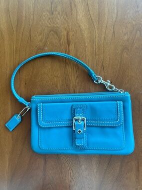 Coach Blue Leather Wristlet Clutch